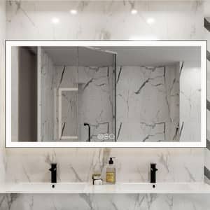 60 in. W x 32 in. H Rectangular Aluminium Framed Wall Mount Bathroom Vanity Mirror with Anti-Fog、 3-Color Adjustable LED
