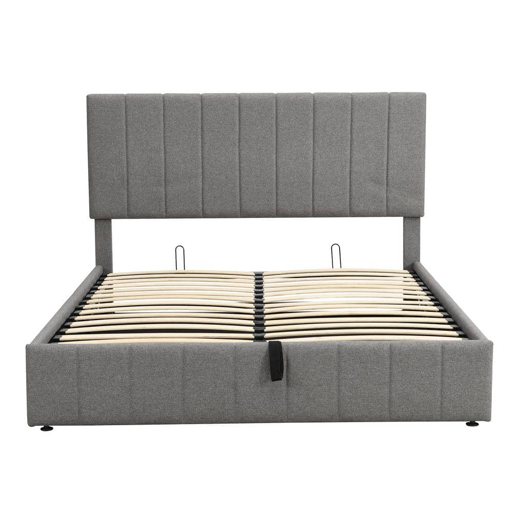 ANBAZAR Gray Queen Upholstered Platform Bed With Gas Lift up Storage ...