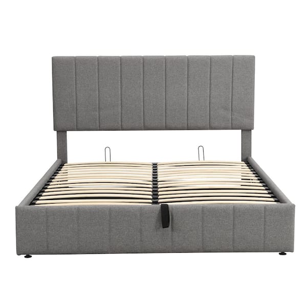 Gray Queen Size Upholstered Platform Bed with A Hydraulic Storage System