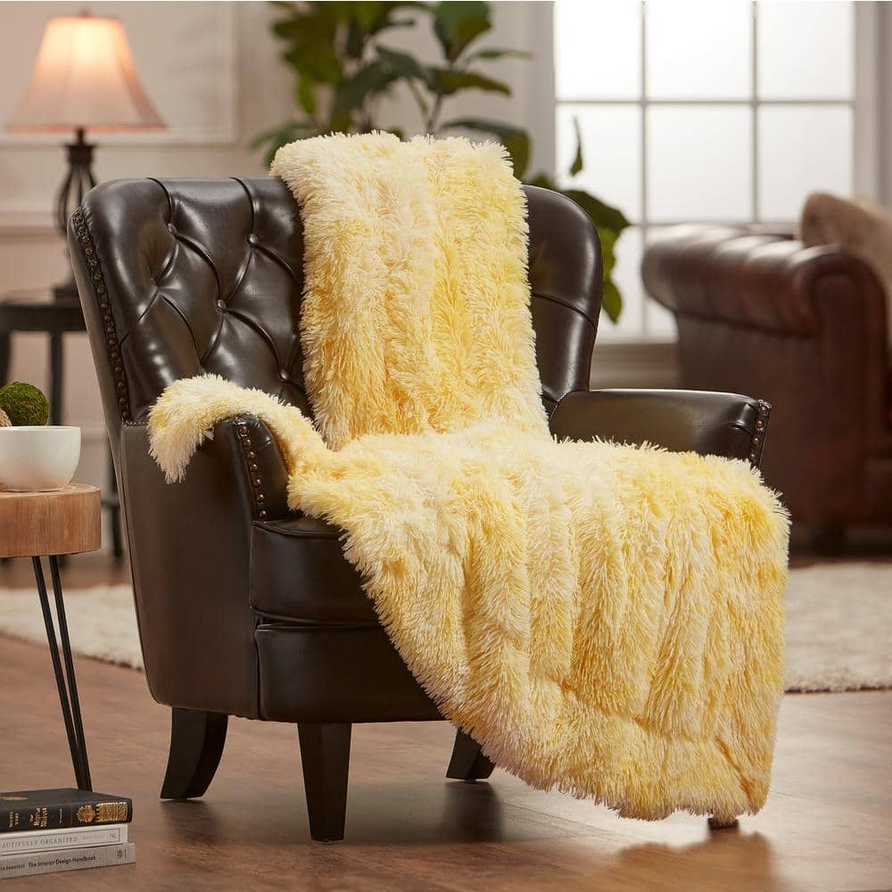 Yellow Faux Fur Sherpa Reversible Toddler Blanket