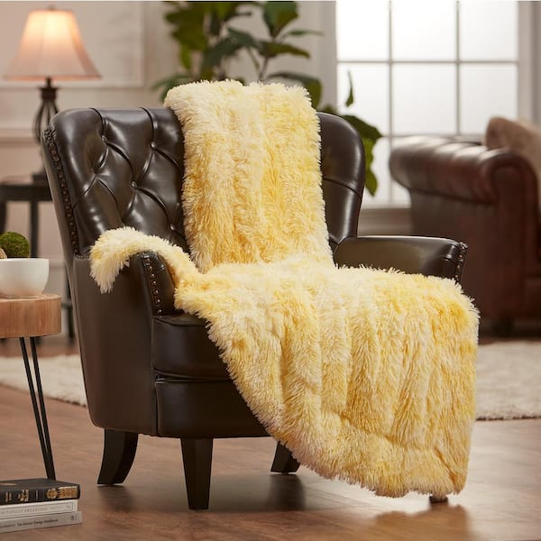 Solid Yellow Wolf Faux Fur Polyester Throw Blanket - 50 in. x 65 in.