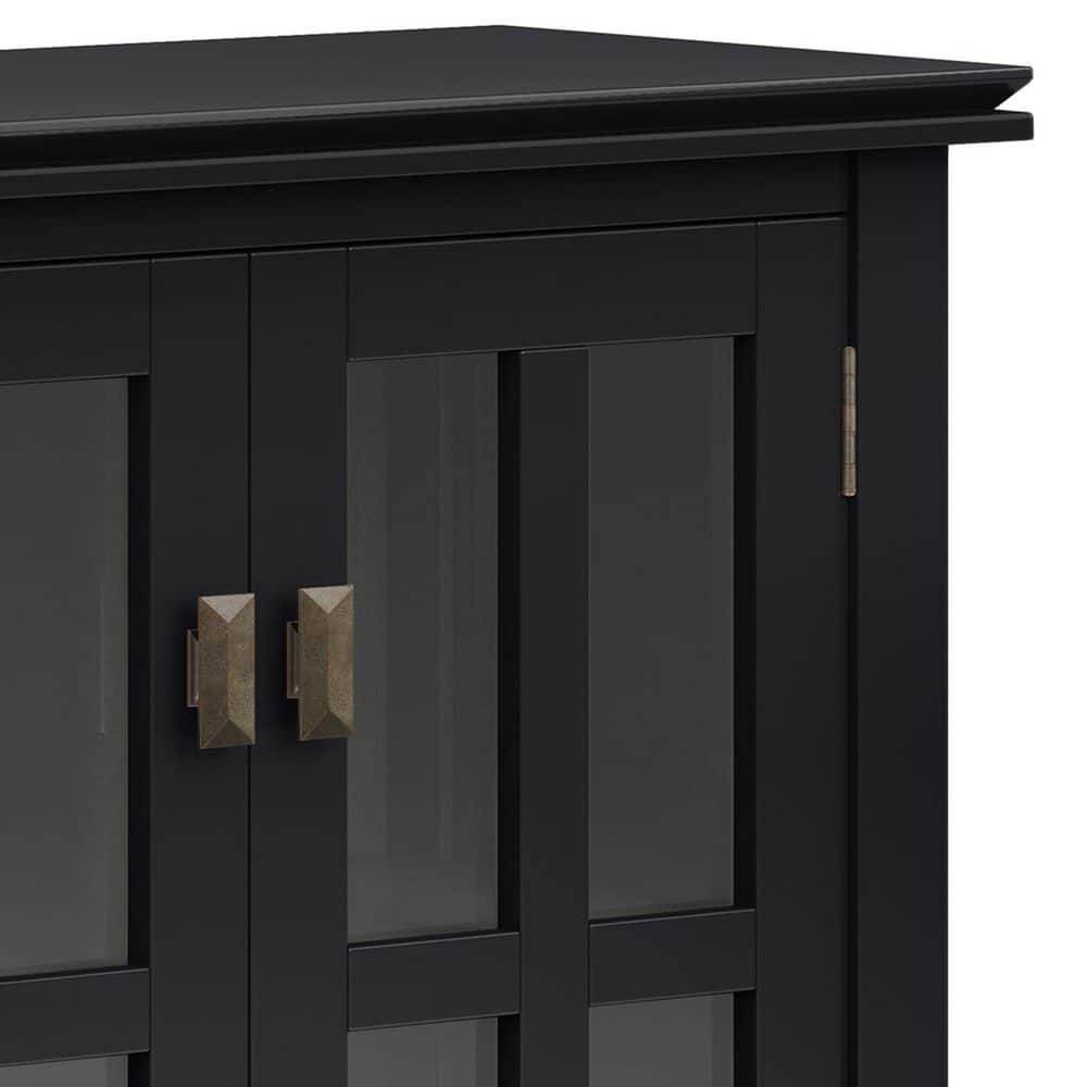 Artisan Black Solid Wood Low Storage Cabinet with Adjustable Shelves