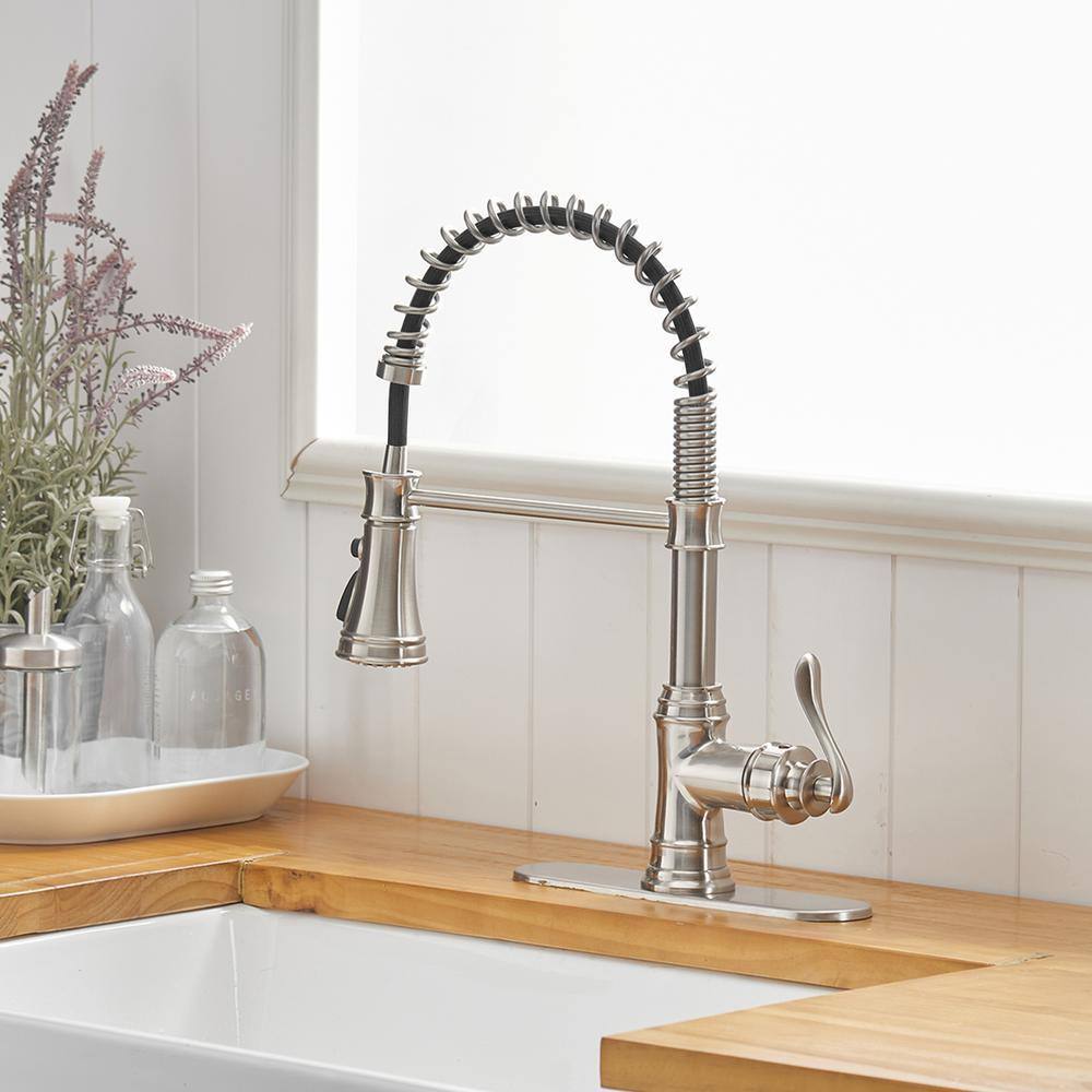 Brushed Nickel Single-Handle Pull-Down Sprayer Kitchen Faucet