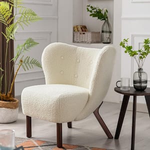 White Fabric Upholstered Side Chair with Wing Back and Solid Rubber Legs