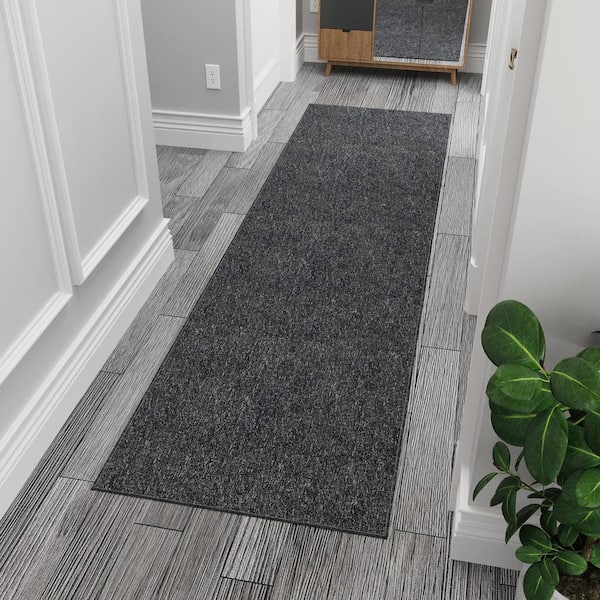 Oscar Collection Non-Slip Rubberback Modern Solid Design 2x5 Indoor Runner Rug, 1 ft. 8 in. x 4 ft. 11 in., Black