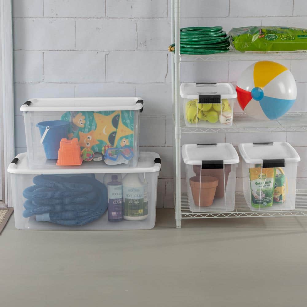 Clear 70 Quart Stackable Plastic Storage Bin with White Lid