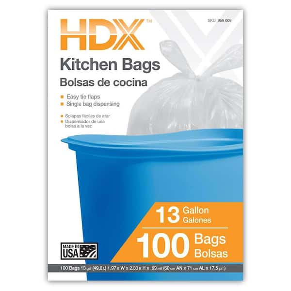 HDX 13 Gallon Flap Tie Kitchen Trash Bags (25-Count) HD13WC025W