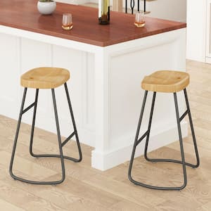 Minimalist 29.53 in. Whiskey Brown Metal/Wood Frame Counter Height Bar Stool (Set of 2)