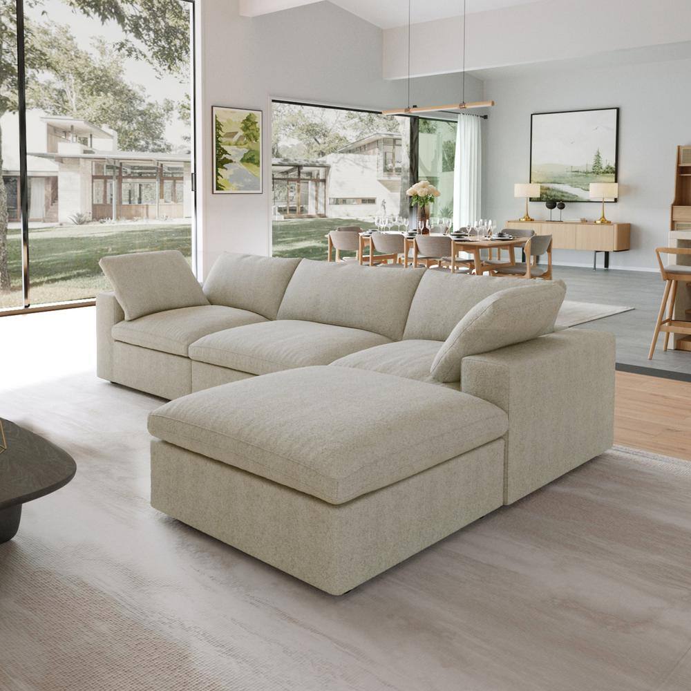 120.45 in. Square Arm 4-piece Velvet L Shaped Oversized Modular Sectional Sofa with Ottoman in Khkai
