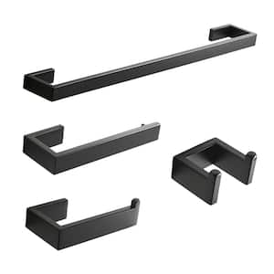 4-Pieces Brushed Nickel Bath Hardware Set with 24 In. Adjustable Towel Bar/Rack Included in Black