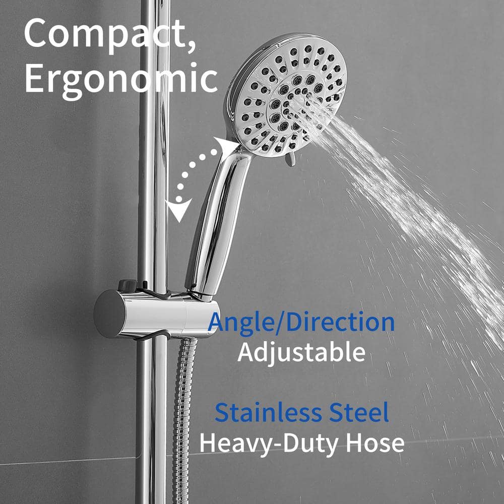 Chrome 5-Spray Wall Mount Shower Head with Handheld