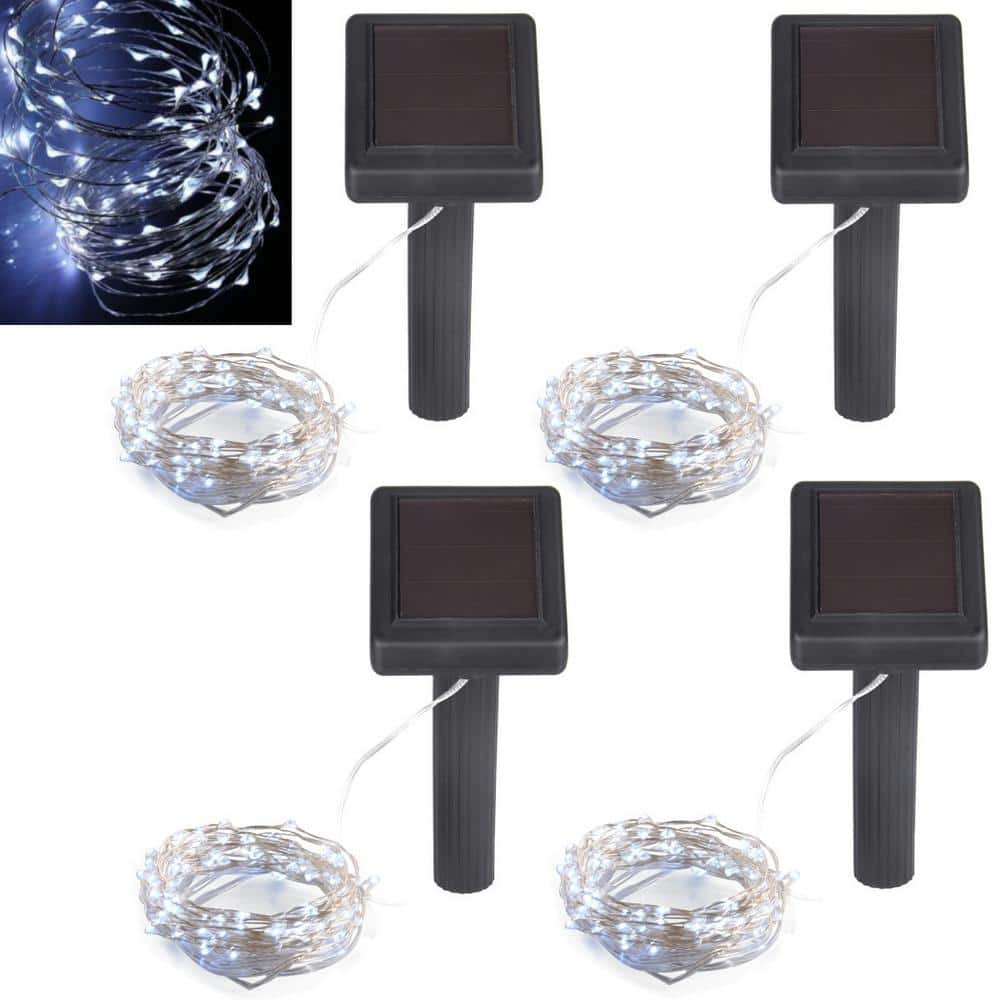 100-Light 20 ft. Platinum Solar Integrated LED String Light (4-Pack)