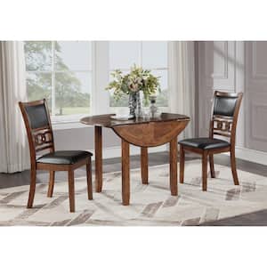New Classic Furniture Gia 3-piece Wood Top Round Dining Set with Drop Leaf Table, Brown