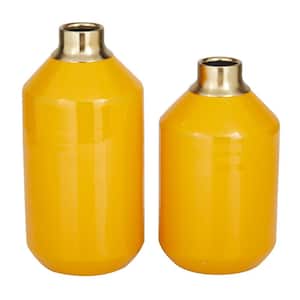 Yellow Metal Decorative Vase with Gold Rims (Set of 2)