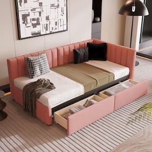 Pink Twin Size Upholstered Daybed with 2-Storage Drawers