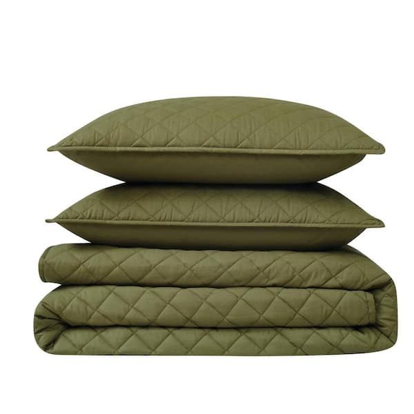 CANNON 2-Piece Olive Green Solid Cotton Percale Twin/Twin XL Quilt Set