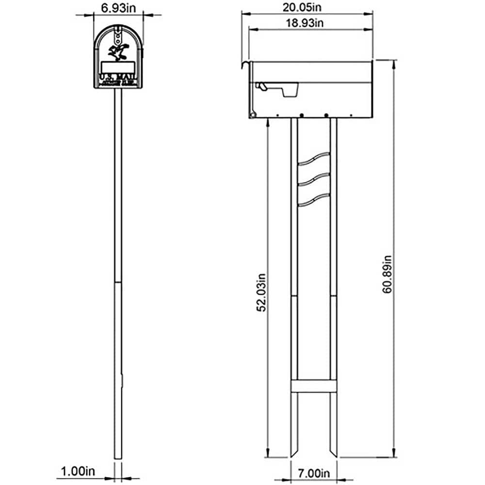 Medium Black Steel Post Mount Mailbox with Decorative Scroll
