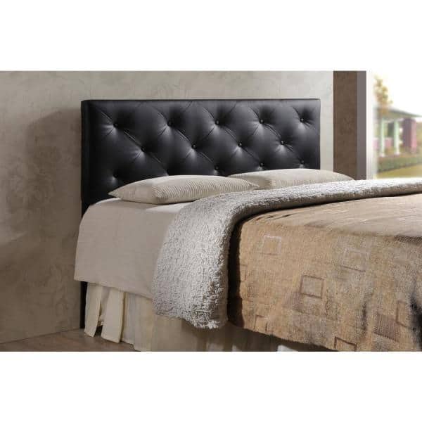 Black Faux Leather Tufted Full Headboard with Wood Frame