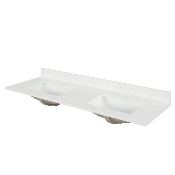 73 in. W x 22 in. D x 0.75 in. H Quartz Vanity Top in Snow White with White Basins 73 in. W x 22 in. D x 0.75 in. H Quartz Vanity Top in Snow White with White Basins