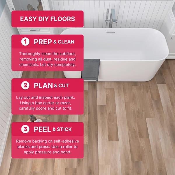 Take Home Sample - BaseCore Honey Waterproof Peel and Stick Luxury Vinyl Flooring - 6 in. W x 12 in. L