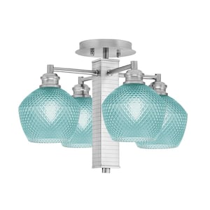 Albany 17.75 in. 4-Light Brushed Nickel Semi-Flush with Turquoise Textured Glass Shades