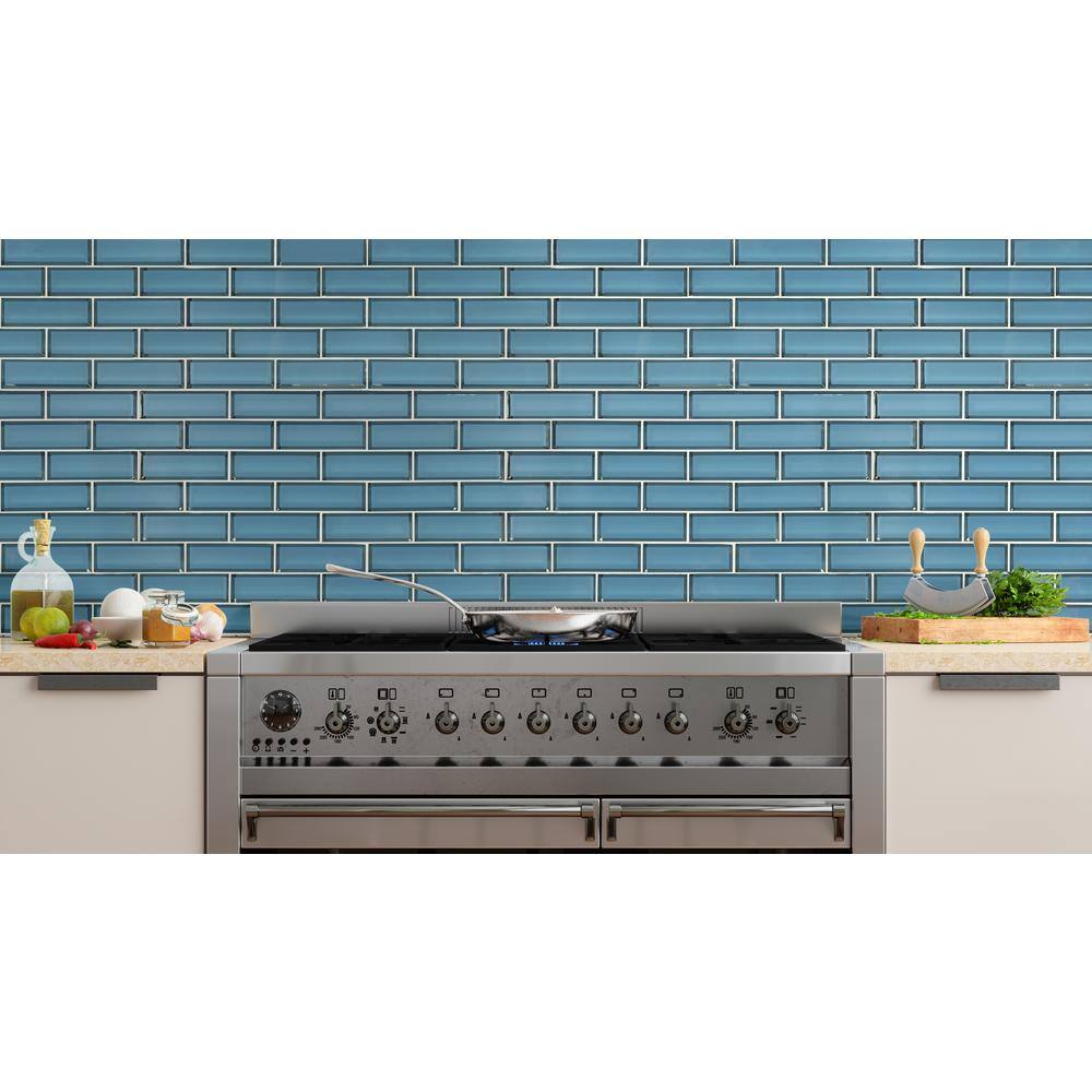 Haiku Sapphire 3x9 Beveled Glass Subway Tile Case