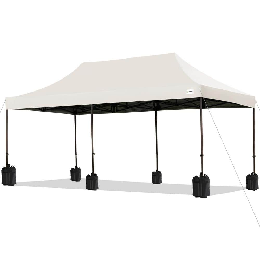 JEAREY 20 ft. x 10 ft. Beige Pop Up Canopy Tent Instant Outddor Canopy ...