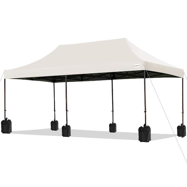 JEAREY 20 ft. x 10 ft. Beige Pop Up Canopy Tent Instant Outddor Canopy