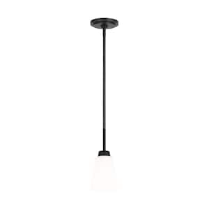 Kerrville 4 in. 1-Light Midnight Black Pendant Light with Satin Etched Glass Shade