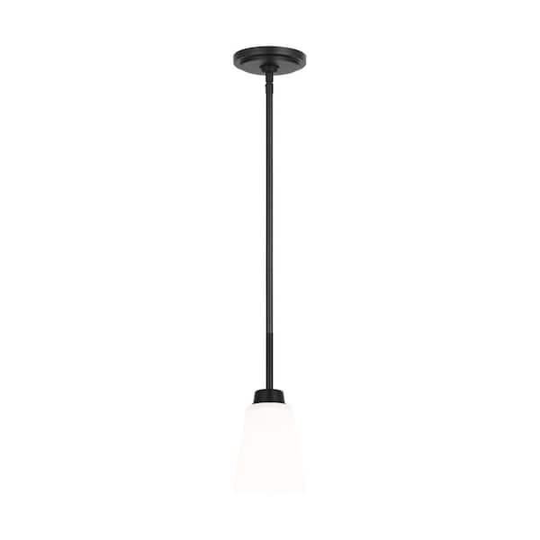 Generation Lighting Kerrville 4 in. 1-Light Midnight Black Pendant Light with Satin Etched Glass Shade