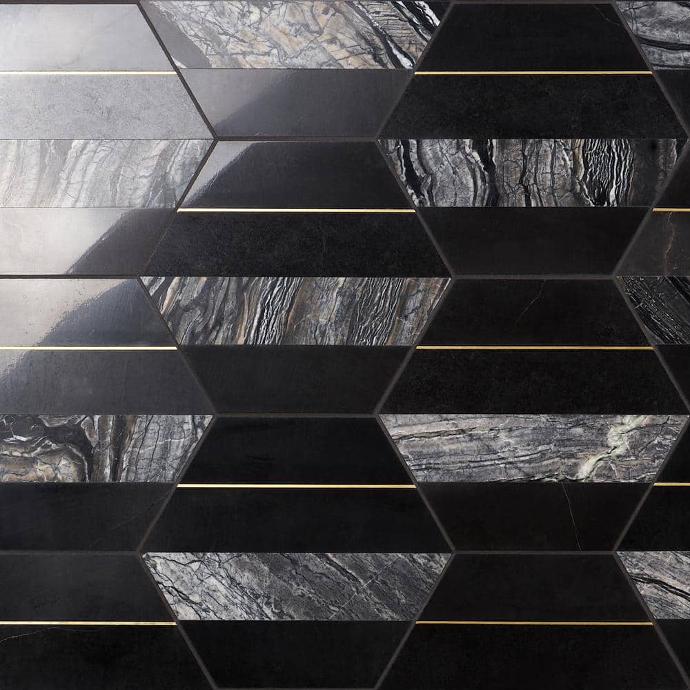 Hepburn Black 2.5 in. x 0.39 in. Polished Marble and Brass Floor and Wall Mosaic Tile Sample price history on PriceWatchPro