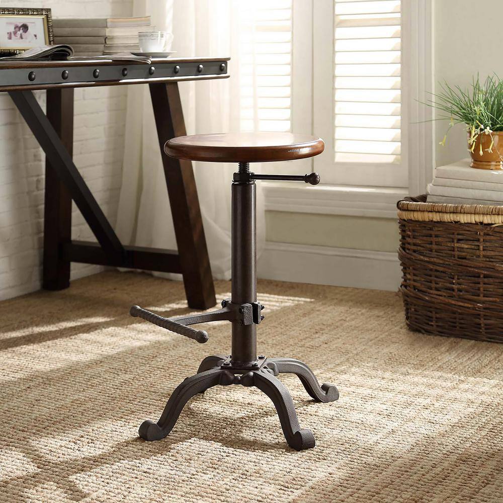 Waylon Adjustable Brown Mango Wood and Metal Swivel Stool