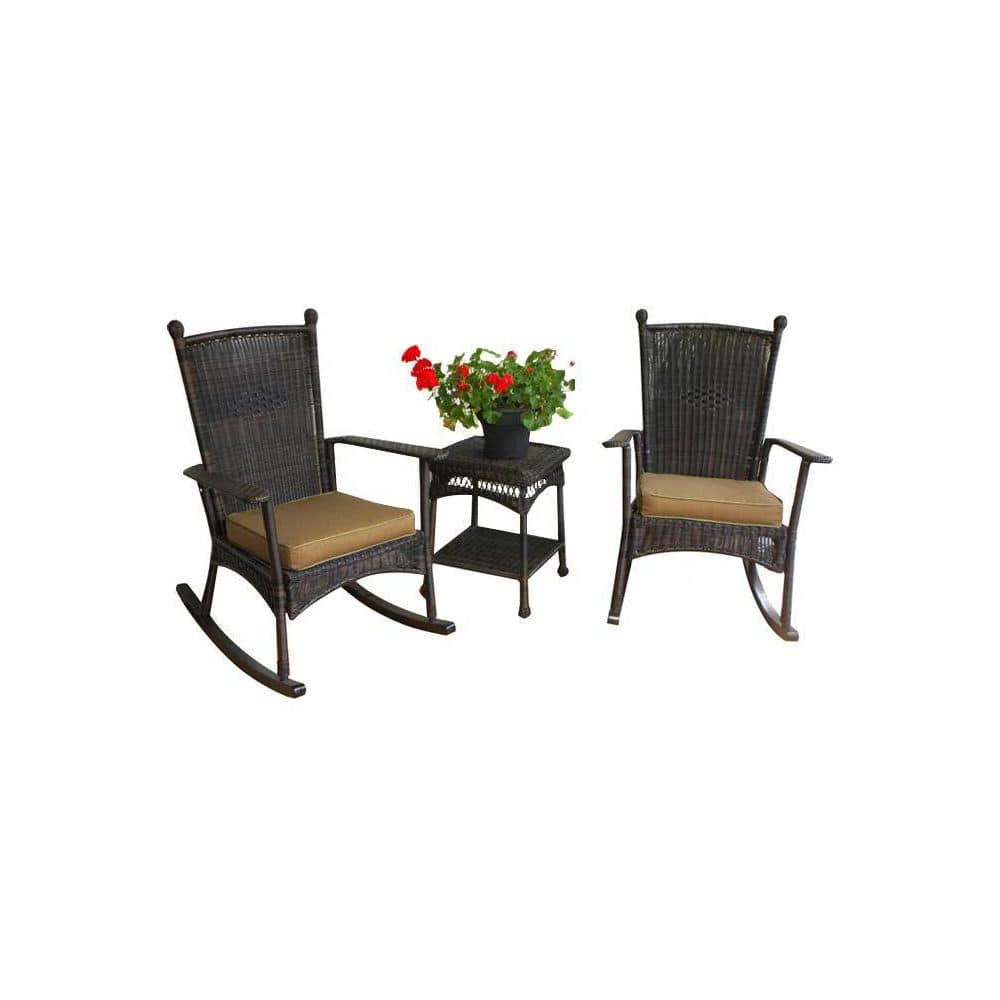 Portside Dark Roast Wicker Outdoor Rocking Chair with Cushions