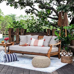Mosko Teak Wood Outdoor Day Bed with Beige Cushion