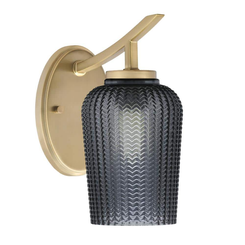 Siena 1-Light New Age Brass Uplight Wall Sconce with Smoke Textured ...