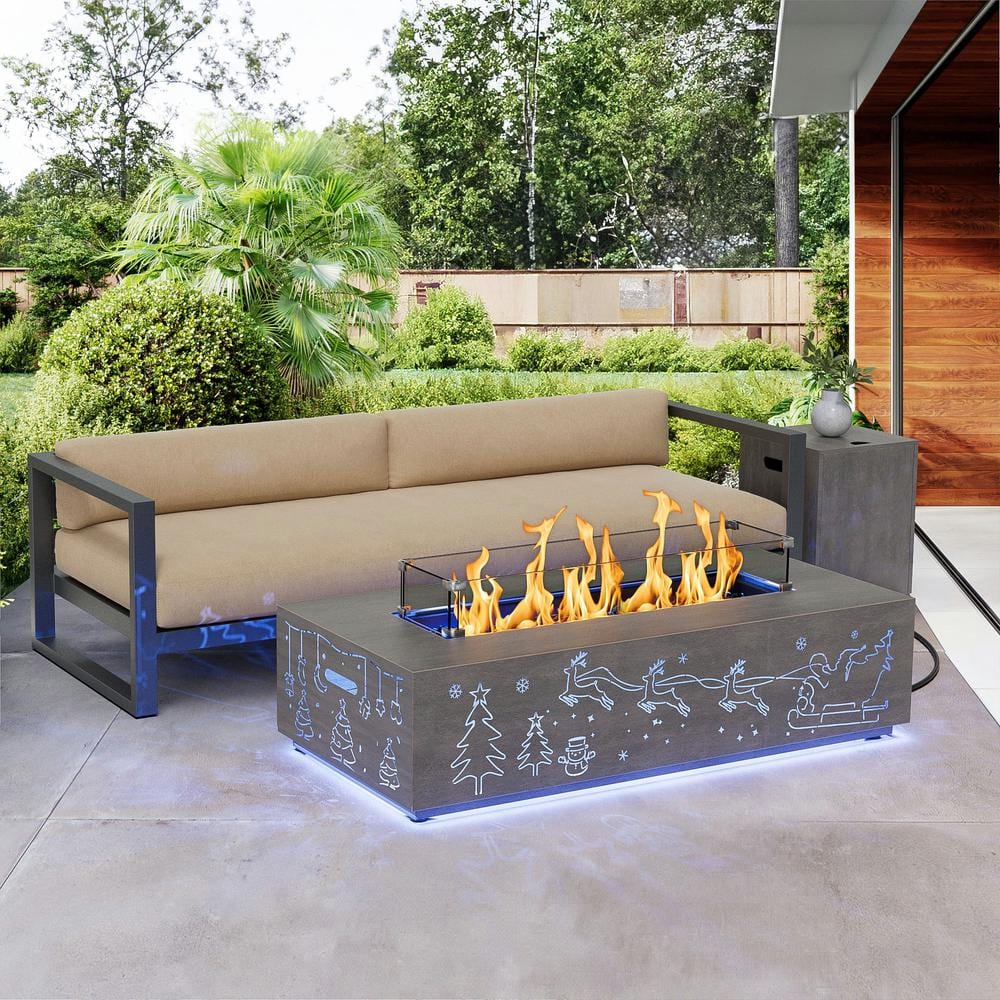 eVita 42 in. 50,000 BTU Rectangle Outdoor Propane Gas Fire Pit Table in Brown with RGB Light