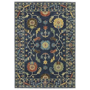 Fleetwood Blue Doormat 3 ft. x 5 ft. Bohemian Oriental Floral Polypropylene Fringe Edge Indoor Area Rug