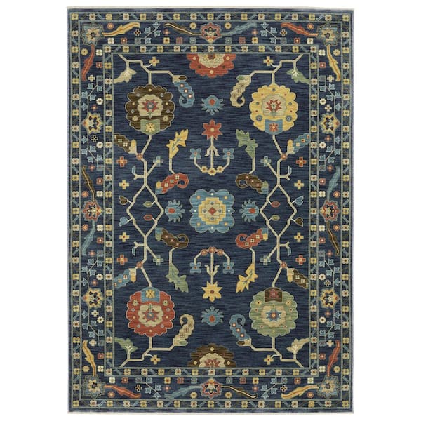 AVERLEY HOME Fleetwood Blue/Multi-Colored 5 ft. x 8 ft. Bohemian Oriental Floral Polypropylene Fringe Edge Indoor Area Rug