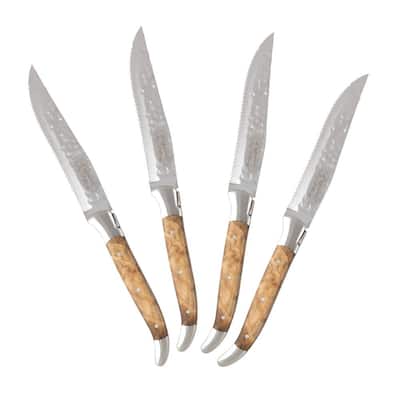 Laguiole Connoisseur 4-Piece Stainless Steel BBQ Steak Knife Set With Olivewood Handles