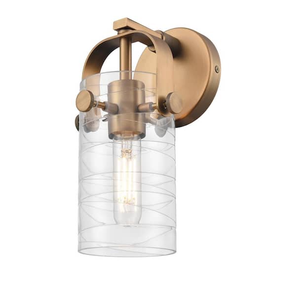 Innovations Pilaster II Cylinder 4.5 in. 1-Light Brushed Brass Wall Sconce with Glass Shade