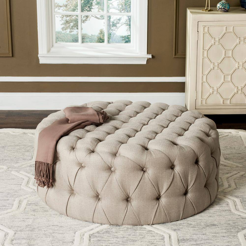 Charlene 39" Gold Tufted Round Cocktail Ottoman