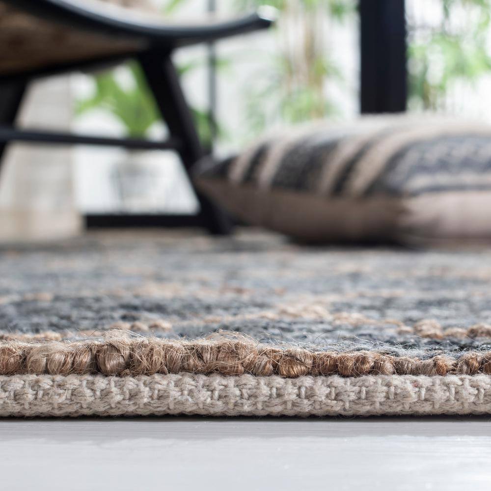 Beige and Charcoal Hand-Knotted Wool Runner Rug