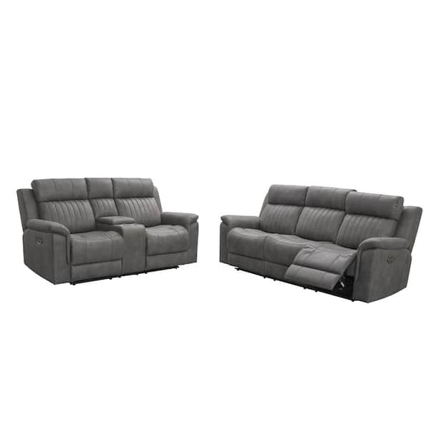 DEVON & CLAIRE Garmel 2-piece Grey Fabric Power Recliner Sofa with Loveseat
