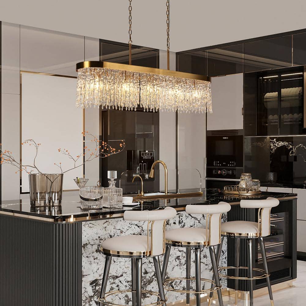 Gold and Clear Glass 5-Light Kitchen Island Chandelier