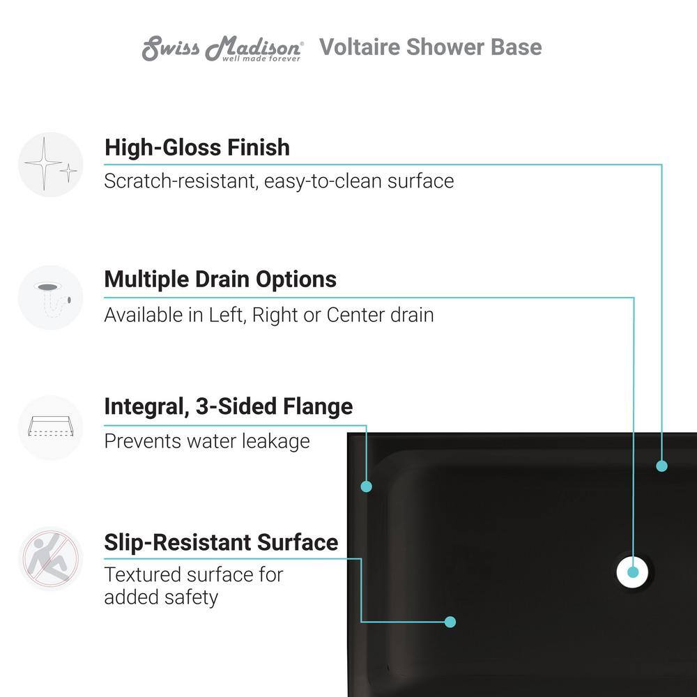 Voltaire 60" x 36" Black Acrylic Single-Threshold Shower Base