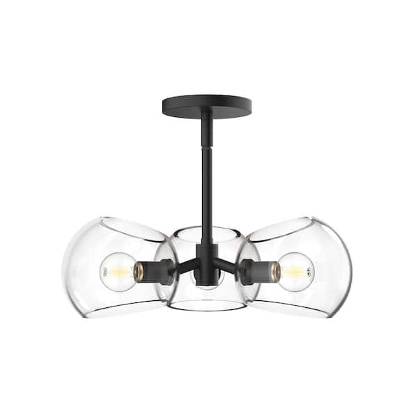 ALORA MOOD Willow 16 in. 3 Light 60-Watt Clear Glass/Matte Black Pendant Light