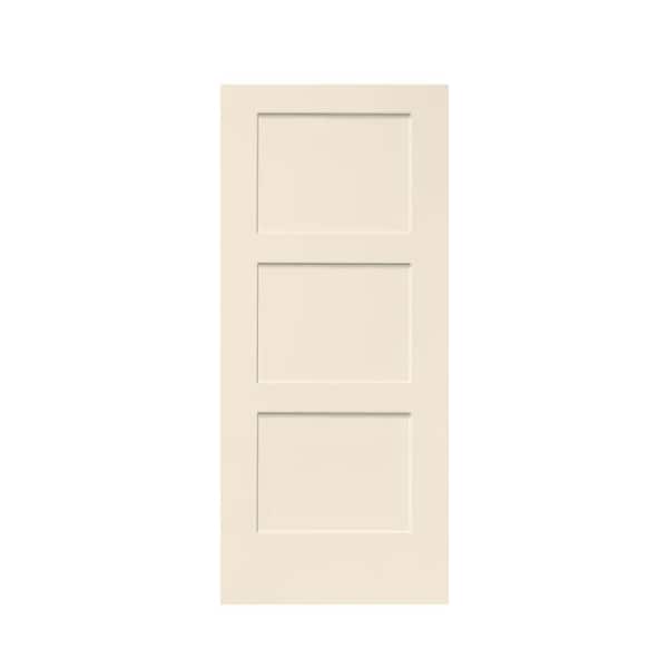 CALHOME 30 in. x 80 in. 3-Panel Beige Stained Composite MDF Equal Style Interior Barn Door Slab