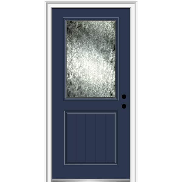 MMI Door 36 in. x 80 in. Left-Hand Inswing Rain Glass Naval Fiberglass Prehung Front Door on 4-9/16 in. Frame