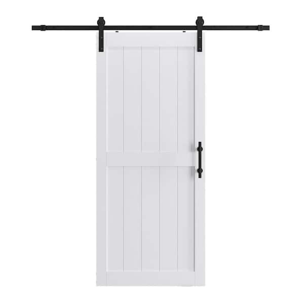 SOCBAZZAR 38 in. x 84 in. 2-Panel Plank White MDF Interior Sliding Barn Door Slab with Hardware Kit