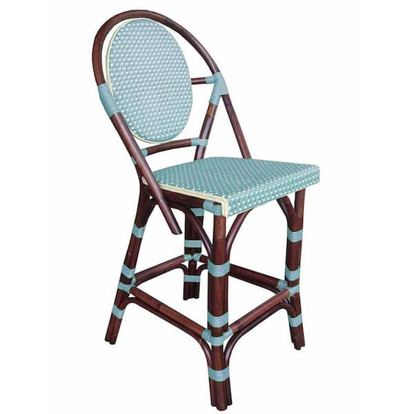 Padma's Plantation Paris Bistro 42.5 in. Blue High Back Rattan 42.5 in. Counterstool with Pe Plastic All-Weather Weaving Fiber Seat
